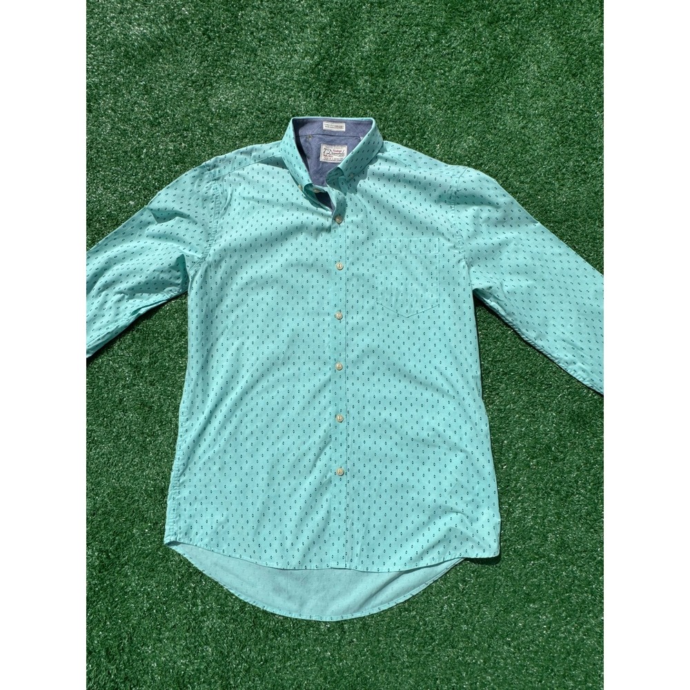 7‎ Diamonds Mens Long Sleeve Button Down Shirt Turquoise Geometric Diamond L